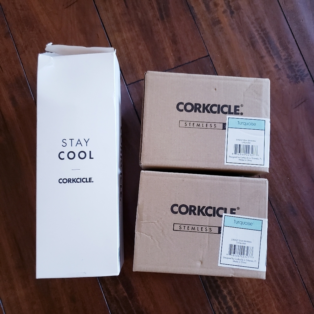 Uline Branded - Corkcicle 60 oz Canteen w/ 4 Stemless Wine Glass Set - Turquoise - Picture 9 of 12
